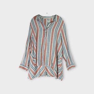 Artisan NY Striped Linen Tunic Blouse Size XL Americana